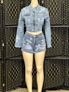 Cross Denim Short Set